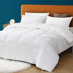 Down Alternative Comforter Oversized King Size with 100% Cotton Cover - Ultra-Soft Bed Comforter for All Season, Breathable White Duvet Insert (116x98)