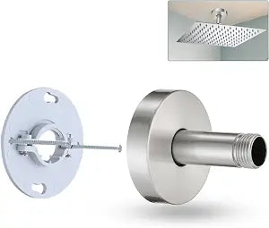 3 Inch Shower Arm with Flange and Stabilizer Bracket, Ceiling Mount Replacement Rain Shower Head 304 Stainless Steel Straight Arm For Fixed Shower Head, Brushed Nickel
