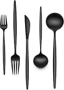 30-Piece Black Silverware Set, Flatware Set for 6, Food-Grade Stainless Steel Tableware Cutlery Set, Utensil Sets Kitchen Cutlery for Home Office Restaurant Hotel