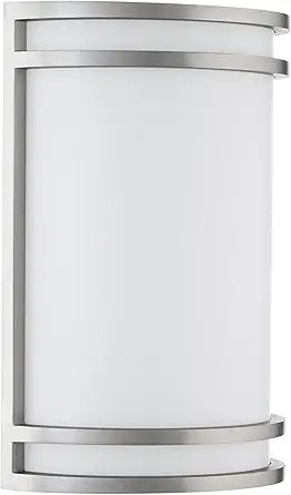 Builder Essentials Heritage Collection 10in LED Outdoor Wall Cylinder 5-CCT Selectable Color Temperature 18W 1,100 Lumens in Brushed Nickel Finish with Wateproof Clear UV Rated Acrylic