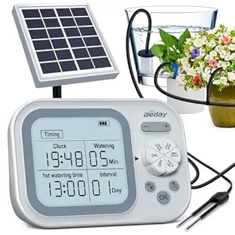Solar Drip Irrigation System Outdoor, IP67 Waterproof Automatic Plant Watering System with Solar Panel & Timer, DIY Garden Irrigation Kit for 15 Potted Plants, Vegetable Garden & Raised Bed