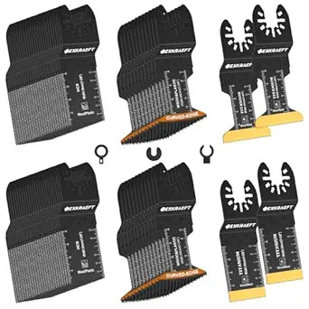 EXKRAEFT 100PCS Curved-Edge Multitool Blades, Titanium Oscillating Tool Blade for Metal, Wood, Plastic, Professional Universal Oscillating Saw Blades Fit Dewalt Milwaukee Ryobi Rockwell Fein