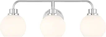 Meridian M80081CH White Opal Glass Bathroom Vanity Wall Light, 3-Light 180 Total Watts, 8" H x 24" W, Chrome