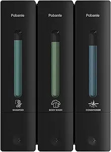 Shampoo and Conditioner Dispenser - Shower Soap Dispenser Wall Mounted No Drill - Shampoo Conditioner Body Wash Dispenser 3 Chamber - Easy Install for Bathroom Hotel Black 1200ml