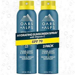 Oars + Alps SPF 70 Body Sunscreen Spray, Clear + Lightweight, 2pk, 6oz