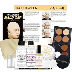 Halloween Bald Caps Costume Kit for Woman & Men - Realistic Latex Bald Cap with Adhesive Glue & Remover - Complete Makeup Set for Halloween, Zombie, Cosplay, Costume, SFX, Dress-Up Party