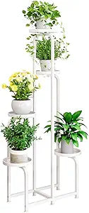 INGIORDAR Plant Stand Indoor Outdoor 5 Tier Metal Plant Shelf for Multiple Plants Corner Flower Holders for Living Room Balcony Bedroom Patio Garden, Black (White, 5-Tier)