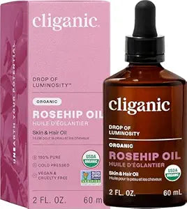 Cliganic Organic Rosehip Seed Oil for Face, 100% Natural Cold Pressed, 2oz