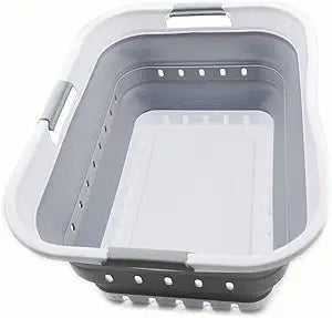 SAMMART 42L (11 gallon) Collapsible Plastic Laundry Basket - Foldable Pop Up Storage Container/Organizer - Space Saving Hamper/Basket (1, White/Grey)