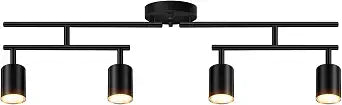Black Track Lighting Kit, 30" LED Track Lighting Fixtures Ceiling, 4 Light Ceiling Spotlights, Kitchen Light Fixtures, Spot Light with Rotatable Heads, Track Lights for Bedroom(GU10 Socket, NO Bulb)