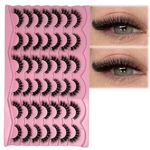 Short Fluffy Lashes Cat Eye 21 Pairs Natural False Strips Lashes Pack Wispy 3D Faux Mink Eyelashes