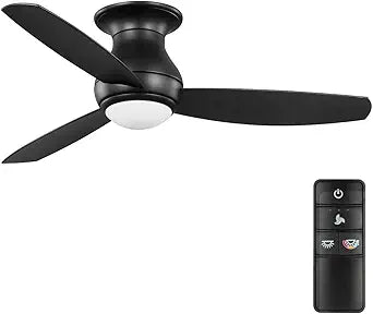 Kathy Ireland Home Redondo LED Outdoor Ceiling Fan with Light Kit, 52 Inch Modern Fixture with 6-Speed Remote Control Low Profile with Downrod Mount, Matte Black (MBK) [CF605]