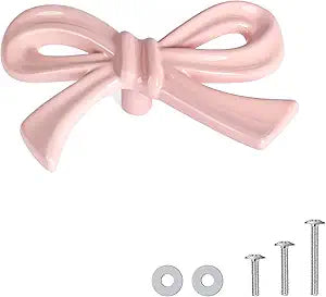 8 Pack Large Pink Bow Dresser Cabinet Knobs, 2.7 Inches