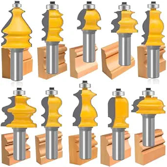 LEATBUY 10 PCS Architectural Molding Router Bit Set 1/2 Inch Shank, Woodwork Corner Rounding Edge Wood Door Drawer Cabinet Beading Router Bit Sets , CNC Woodworking Milling Tools (10)