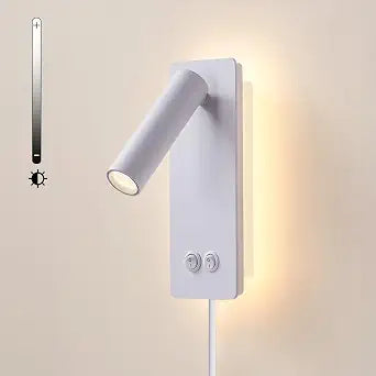 Wall Mounted Reading Light for Books in Bed, Bedside Wall Lamps with 3 Dimming, 350Rotation Plug in Wall Sconce, Upgrade Headboard Bedside Lamp for Bedroom Living Room (White)