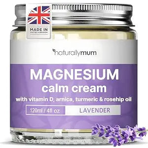 NaturallyMum Magnesium Calm Cream with Vitamin D3 & Lavender – Natural Magnesium Body Cream for Relaxation, Hydrating Skin Care & Bedtime Self Care – Vegan Friendly – 4 Fl oz