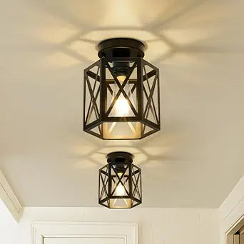 2 Pack Modern Semi Flush Mount Ceiling Light,Hexagon Flush Mount Ceiling Lights for Dining Room Light Fixture,Farmhouse Black Metal Kitchen Island Lighting Fixtures for Hallway,Bathroom
