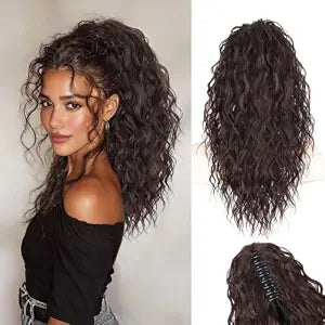 Brown Ponytail Extension 18" Curly Wavy Pony Tail Claw Multi Layered Clip on Ponytail Extension Fluffy Natural Looking Synthetic Hair Piece for Women(Dark Brown)