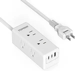 2 Prong Power Strip, TOPREK 2 Prong to 3 Prong Outlet Adapter, 1440J 2 Prong Surge Protector with 6 Outlets & 3 USB, 5FT 2 Prong Extension Cord with Swiveling Flat Plug, Ideal for Non-Grounded Outlet