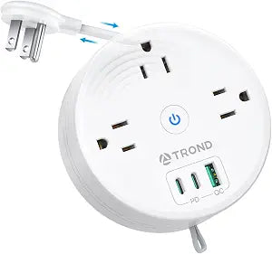 TROND 20W USB C Travel Power Strip, Retractable Extension Cord 5ft