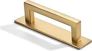 khtumeware 5 Pack 3-3/4 Inch Hole Center Champagne Bronze Cabinet Pull with Backplate Solid Heavy-Duty Handles with Base Plate Cabinet Hardware Drawer Pulls Kitchen Cabinet