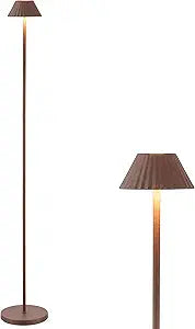 JONATHAN Y 44" Brown Modern Rechargeable Cordless LED Floor Lamp for Patio, Dimmable Minimalist Indoor Outdoor Standing Light, Pleated Iron Shade, Touch Sensor JYL7168A