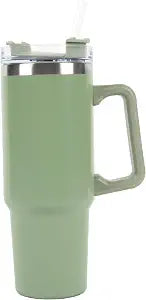 Envie 30 oz Tumbler Mug with Lid and Straw, Reusable Insulated Mug with Handle, Stainless Steel Travel Tumbler for Iced & Hot Beverages, Sage Green