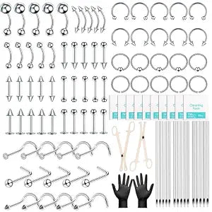 Evatage 104 Pcs Professional Body Septum Piercing Tool Kit with Jewelry Set