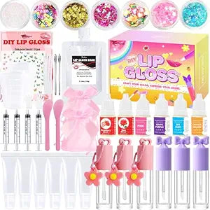 Thaluna Lip Gloss Making Kit, Lip Gloss Set for Women Lip Kit Fun DIY Lipgloss Making Kit, Make Your Own Lip Gloss Kit, Moisturizing Glitter Keychain Birthday Gifts Girls Trendy Stuff