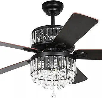 Generic 52"" LED Luxury Crystal Ceiling Fan Light Chandelier Pendant Lamp Remote 3 Speed, Black