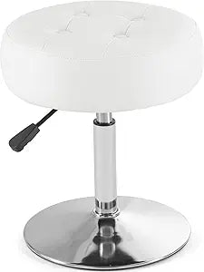 Gitrah White Vanity Chair for Makeup Room Round Ottoman Tufted PU Leather Makeup Chair Vanity Stools for Bathroom Height Adjustable 360 Swivel
