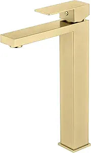 sumerain Tall Vessel Bathroom Faucet Brushed Gold Stainless Steel Lavatory Faucet Single Handle One Hole, Water-Saving