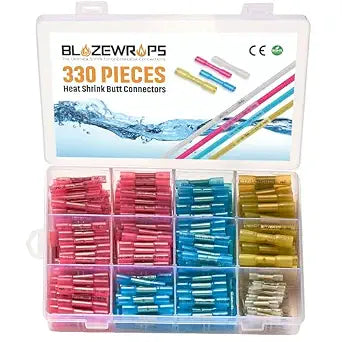 330Pcs Heat Shrink Butt Connectors Waterproof Crimp Connector with Copper