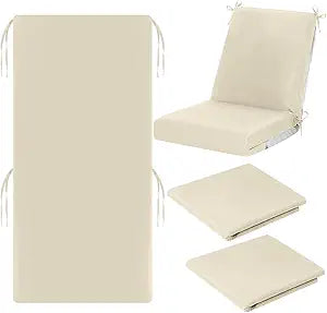 Tudomro 2 Pcs Outdoor High Back Chair Cushion Covers (Not Includes Cushion) Waterproof Patio Replacement Rocking Chair Slipcover Seat Pad Cover with Tie for Furniture (Beige,44'' X 21'')