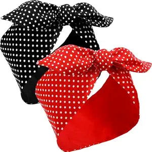 2 Pcs Polka Dot Headband, Halloween 50s Accessory(Red, Black,Small Dots)