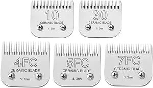Detachable Pet Clipper Blades Dog Grooming Clipper Replacement Ceramic Blades Set, Compatible with Andis, Wahl, Oster(Size 30#+10#+4FC+5FC+7FC,Cut Length0.5mm-9.5mm)