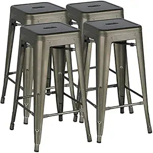 Yaheetech 30'' Metal Bar Stools 4PCS Bar Height Barstools Stackable Bar Chairs for Bistro/Patio/Cafe/Restaurant/Dining Room/Kitchen, Metal
