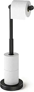 YUMORE Toilet Paper Holder Stand, 25" 4.5lbs Heavy Duty Freestanding Roll Dispenser with Storage, Open-Ring Stainless Steel Bathroom Tissue Organizer (Black)