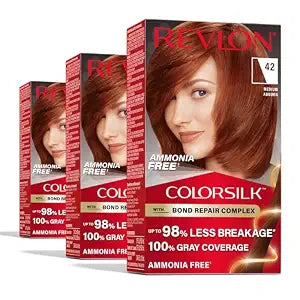 Revlon ColorSilk with Bond Repair Hair Color, 42 Medium Auburn, 3pk