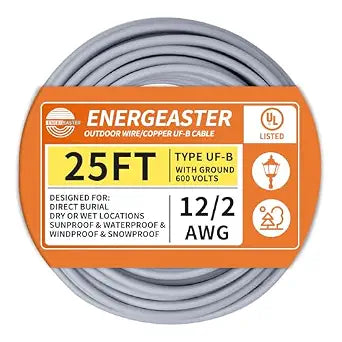Energeaster 12/2 UF-B 25FT Solid Underground Feeder Direct Burial Cable