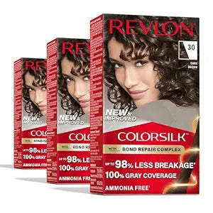 Revlon ColorSilk with Bond Repair Hair Color, 30 Dark Brown, 3pk