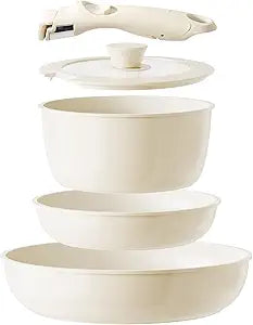 Redchef Ceramic Pots and Pans Set Non Stick, Nonstick Kitchen Cookware Sets, Non Toxic Pots and Pans Set Non Stick, PFAS PFOA & PTFE Free, Detachable Handle Pots and Pans 5 Piece, RV Cookware