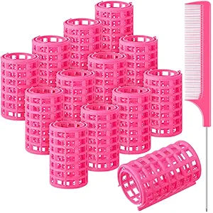 Syhood 12 Pcs 1.4 in Jumbo Plastic Hair Rollers Curlers for Women, Pink