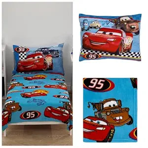Disney Cars Lightning McQueen & Tow-Mater Toddler Pillow and Blanket Set ��� Super Soft Radiator Springs Blue and Red Gift Bundle