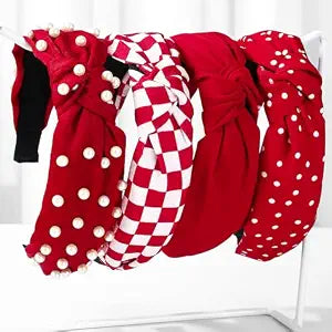 Red Headbands for Women Girls Knotted Headband Non Slip Fashion Wide Knot Pearl Checked Floral Hairbands Cute Head Bands for Women's Hair Accessories for Everyday Styling Workouts Skincare