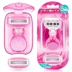DreamGenius Travel Razors for Women Include 1 Handle 2 Cartridges, Pink