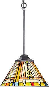 Tiffany Pendant Light Fixtures Hanging Lamp 1 Light Mission Style Vintage Farmhouse Mini Stained Glass Pendant Lighting for Kitchen Island Dining Room Hallway