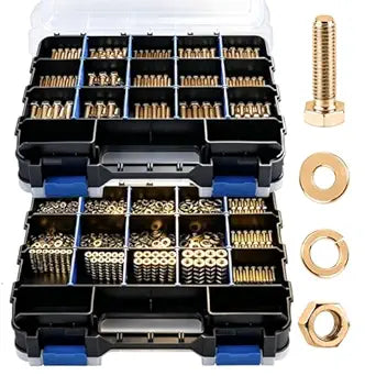 1376 Pcs Metric Bolts and Nuts Assortment Kit, Grade 8.8 Machine Bolt with Hex Nut, Lock and Flat Washer, M4 M5 M6 M8 Hex Head Cap Bolts Sets with Storage Case, Length: 12-30 mm, Yellow Zinc Plated