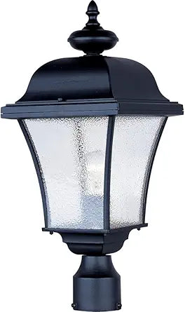 Maxim Lighting Setor 1-Light Outdoor Post Light | Black Finish | Glass Shade | Mediterranean Driveway Garden Post Lantern | 1065BK