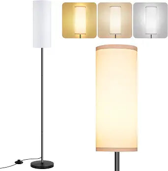 PARTPHONER Modern Standing Lamp with Lampshade, Minimalist Tall Lamp with Foot Switch for Living, Bedroom, Kids Room, Office